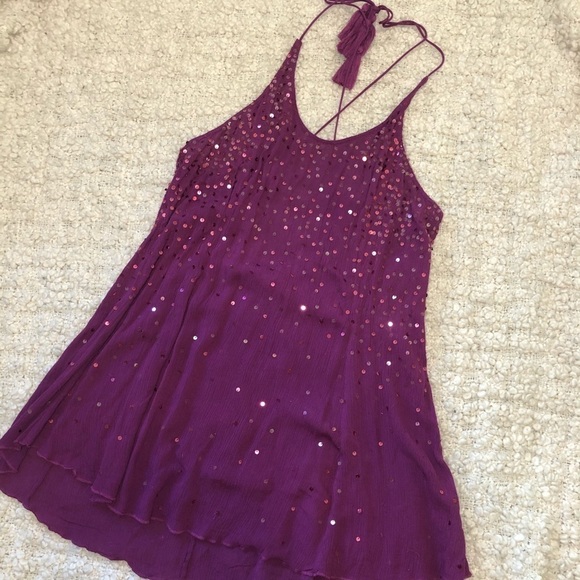 INTIMATELY Free People NWT Plum Sequin Slip Dress XS - Picture 3 of 9